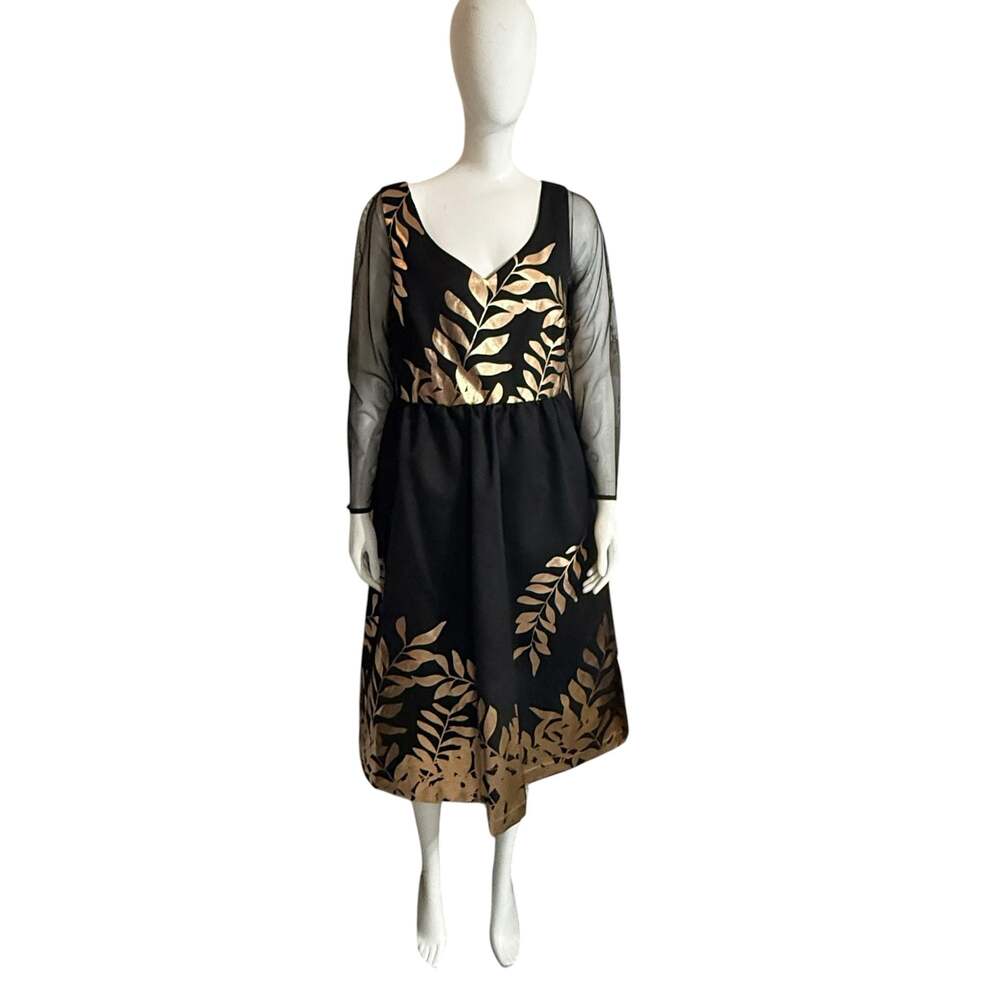 Midnight Velvet Women's Black and Gold Metallic Leaf Print Dress